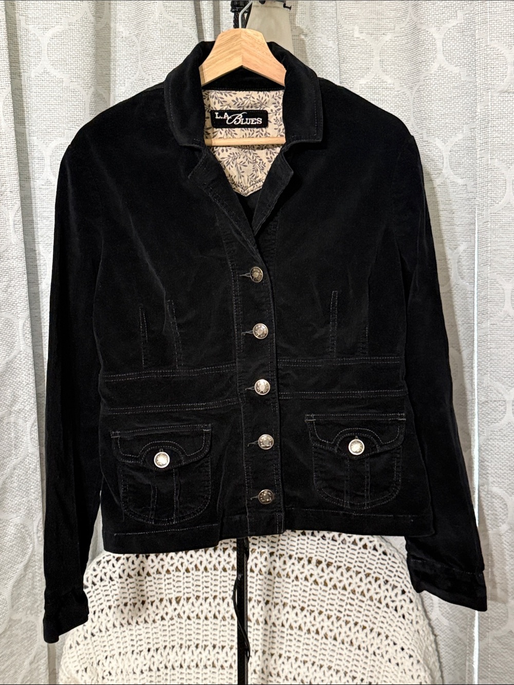 Vintage L.A. Blues Black Corduroy Button-Front Y2K Jacket